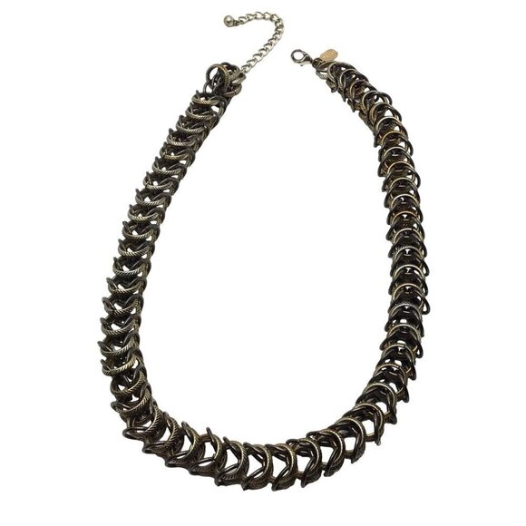 Natasha Couture Necklace Interwoven Metal Spine Like Style Adjustable Length - Picture 2 of 2